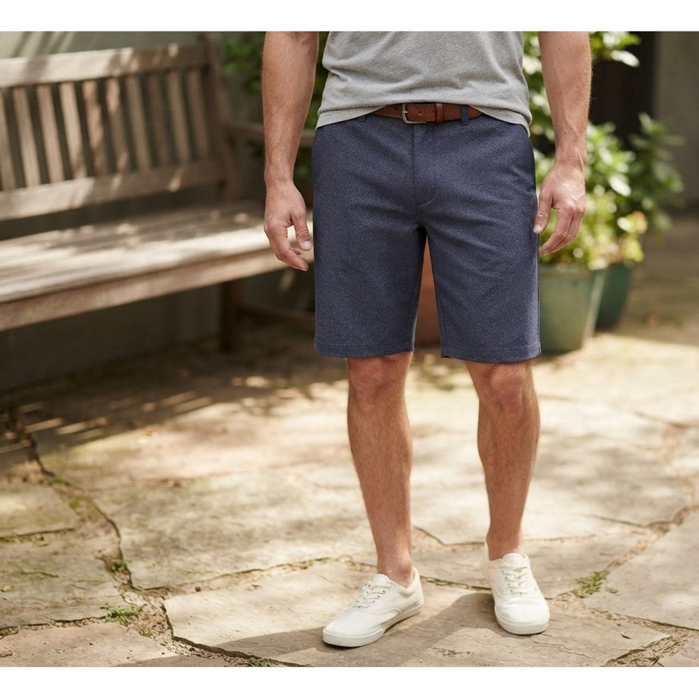 Pebble Beach Dry-Luxe Performance Shorts Mens 38 Navy Herringbone Golf Stretch